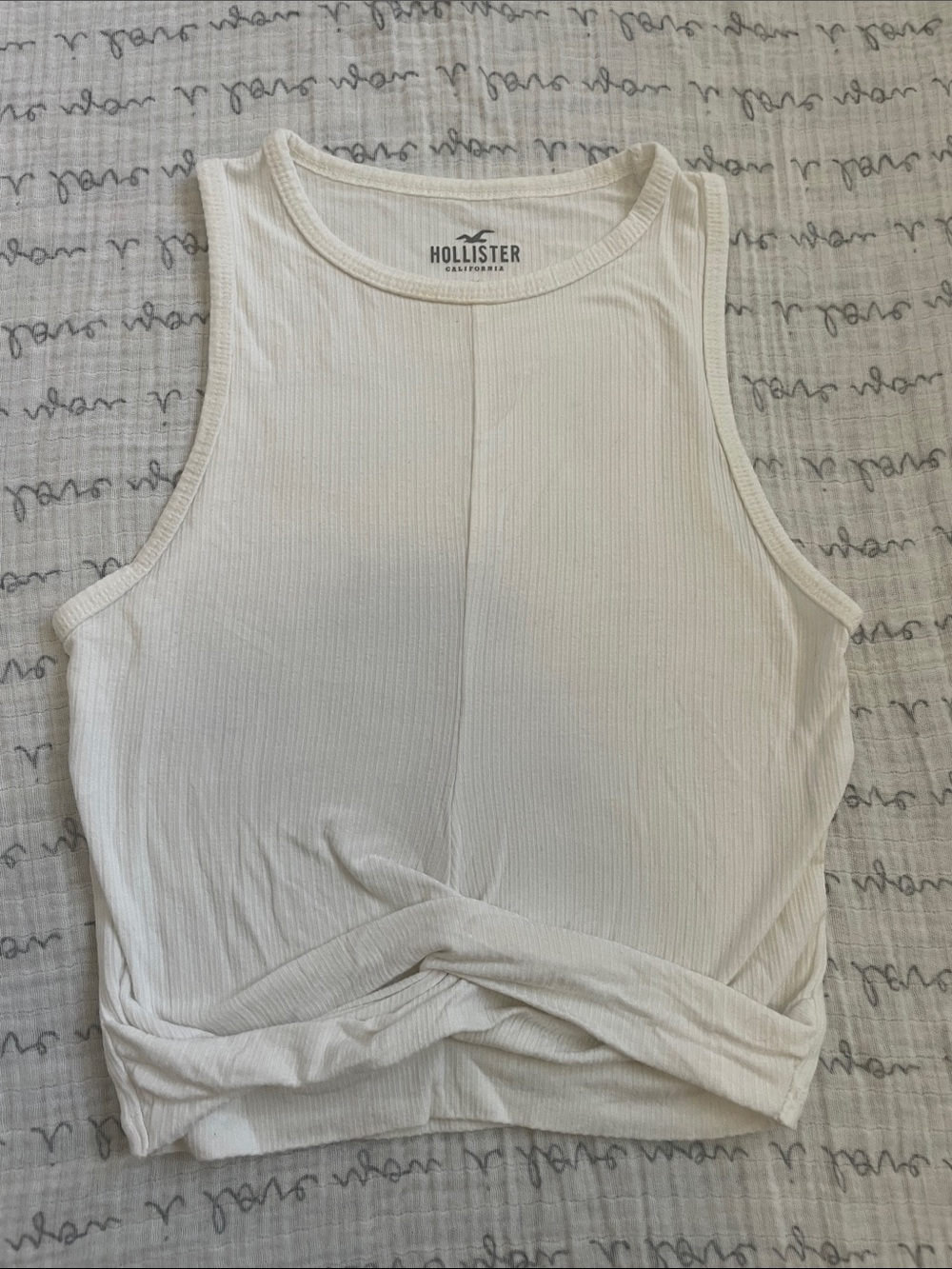 Hollister White Ribbed Twist-Front Tank